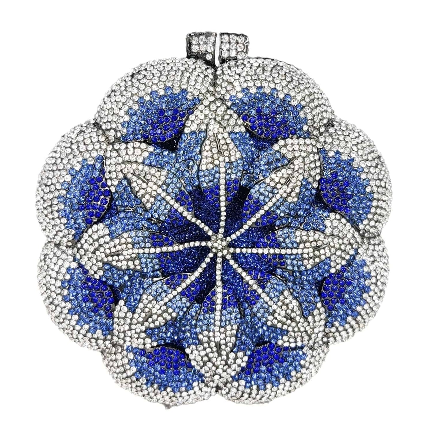 New Designer Luxury Flower Shape Crystal Rhinestone Party Clutch Evening Bag Hard Metal Round Bridal Purse