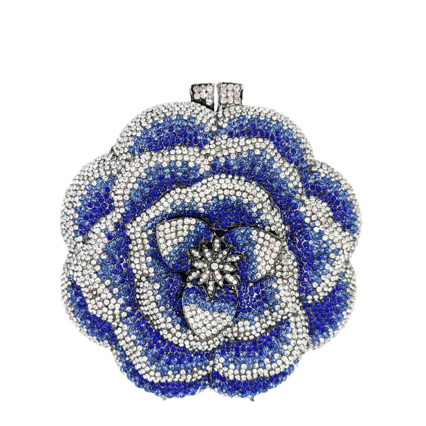 New Designer Luxury Flower Shape Crystal Rhinestone Party Clutch Evening Bag Hard Metal Round Bridal Purse