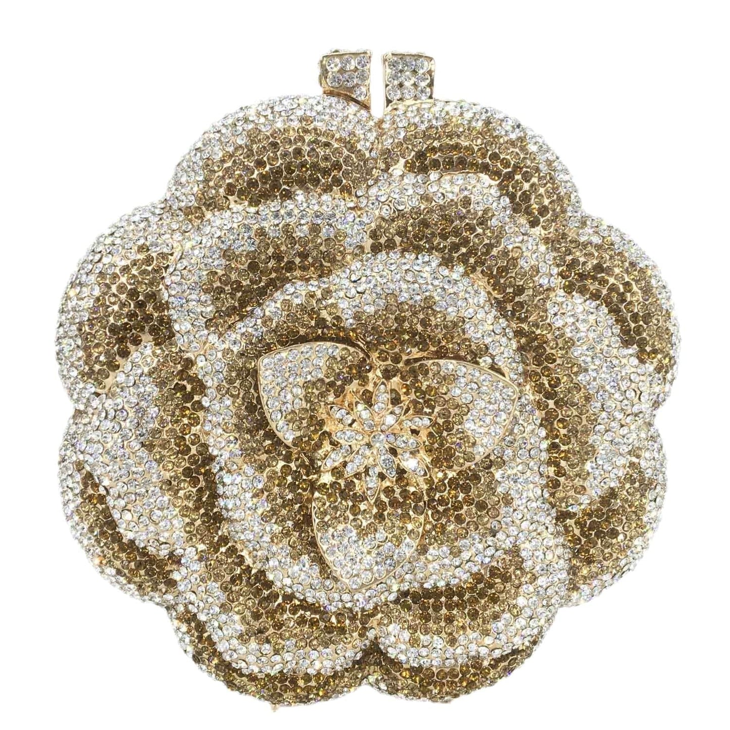 New Designer Luxury Flower Shape Crystal Rhinestone Party Clutch Evening Bag Hard Metal Round Bridal Purse