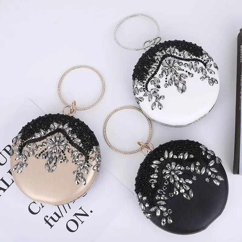 New Designer Round Portable Exquisite Single-sided Bead Embroidery Clutch Dinner Bags With Rhinestone Evening Hand bags