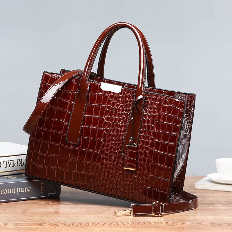 New Fashion Crocodile PU Leather Handbags for Women Large Shoulder Bag Ladies Tote Satchel Purse