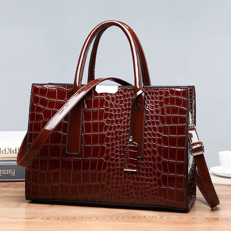 New Fashion Crocodile PU Leather Handbags for Women Large Shoulder Bag Ladies Tote Satchel Purse