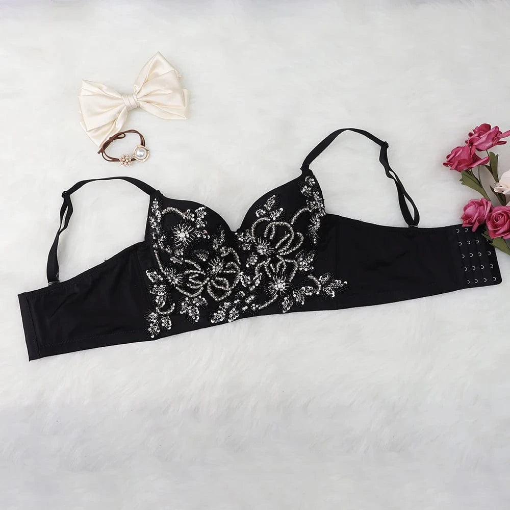 New fashion Customized wholesale underwear black crop tops with sequin and beads