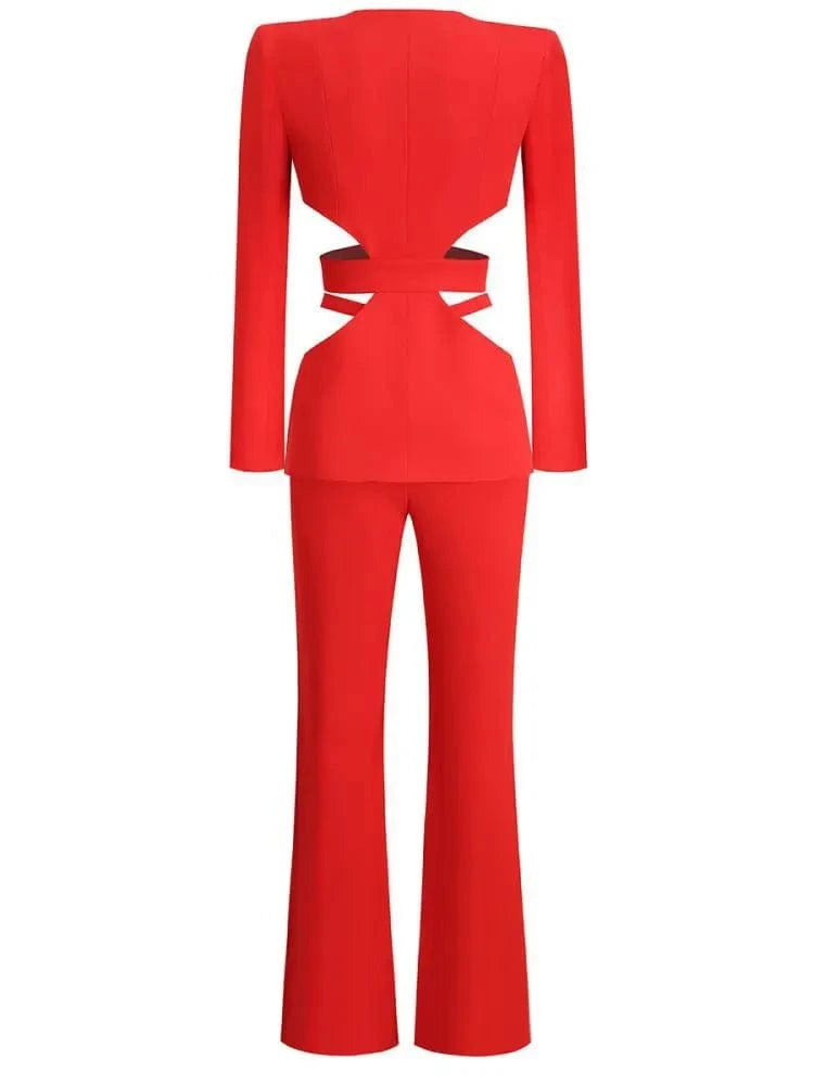 New Fashion Sexy Cutout Women Clothing long sleeve  Red Blazer Suit For Women