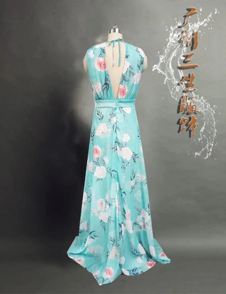 New Fashion Women Lady Summer Off-the-shoulder Backless Printed Chiffon Dress Women's Casual V-neck Sleeveless Dress