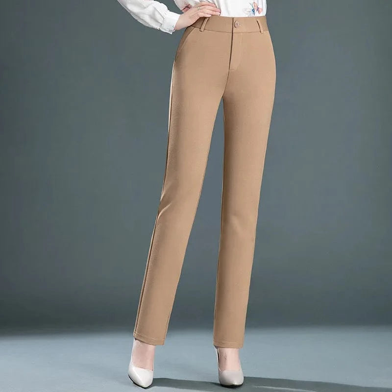 New Fashion Women Office Lady High Waist Straight Trousers Elastic Solid Color Soft Plus Size Formal Long Casual Pants