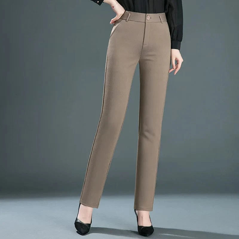 New Fashion Women Office Lady High Waist Straight Trousers Elastic Solid Color Soft Plus Size Formal Long Casual Pants