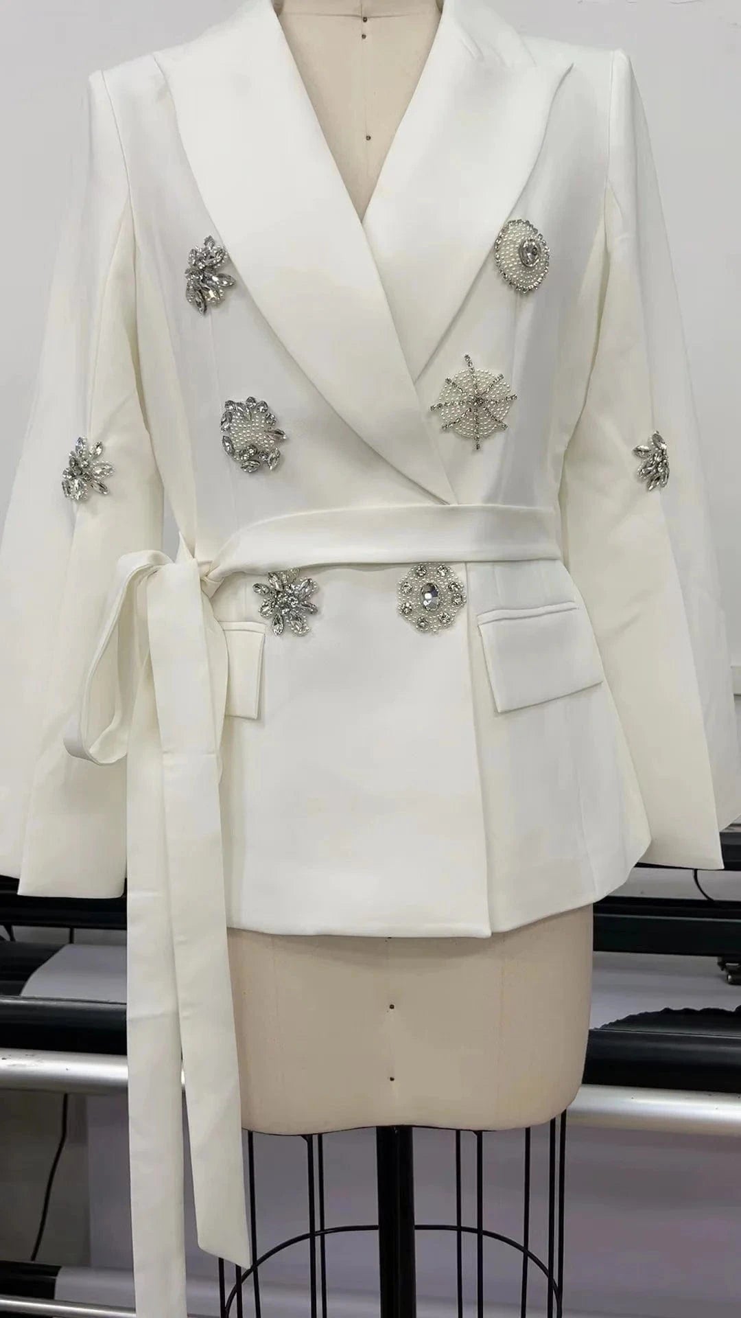 New Fashion Women's Handmade Beading Rhinestone Belt Women's Blazer Jacket