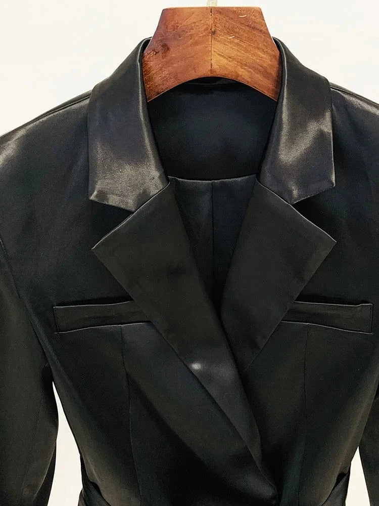 New Fashionable Ladies Black And White Long Sleeves Suit Dresses Casual Blazer Coat