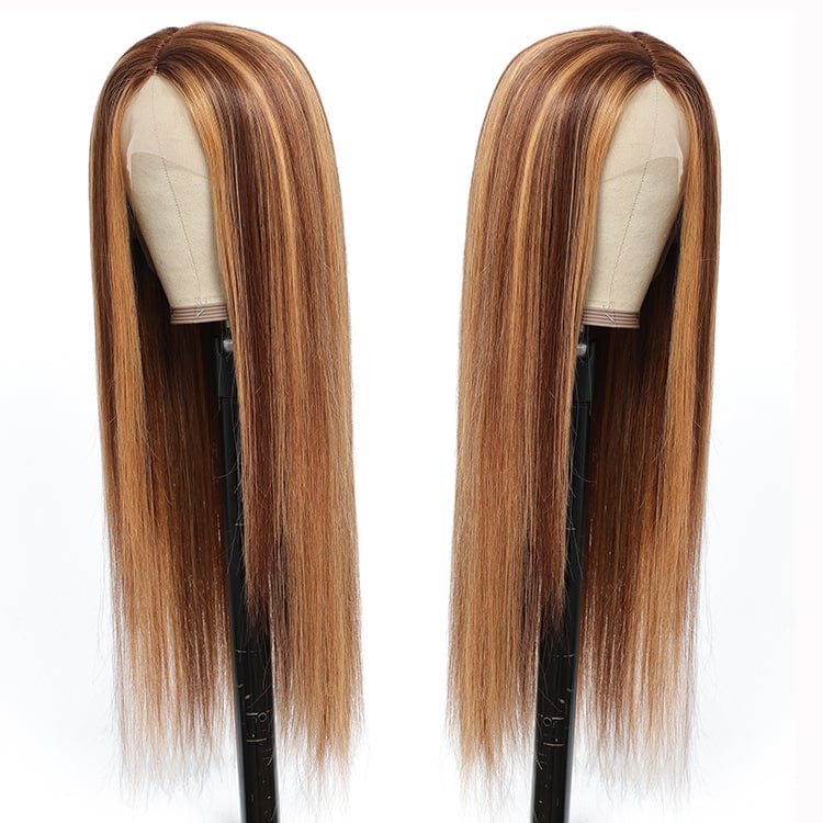 New fashional piano colored lace frontal human hair wig,P4/27 double drawn ombre color highlight T Part lace Front Wig