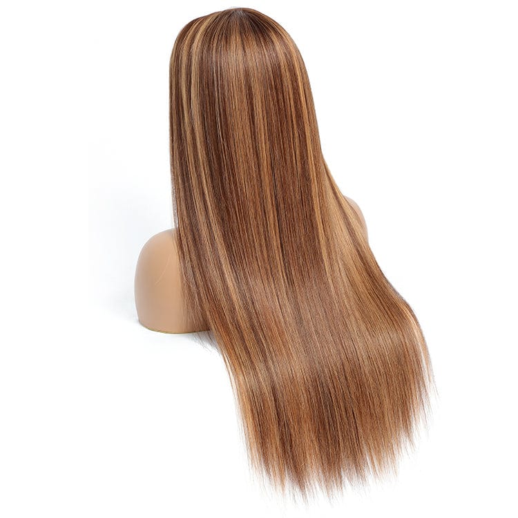 New fashional piano colored lace frontal human hair wig,P4/27 double drawn ombre color highlight T Part lace Front Wig