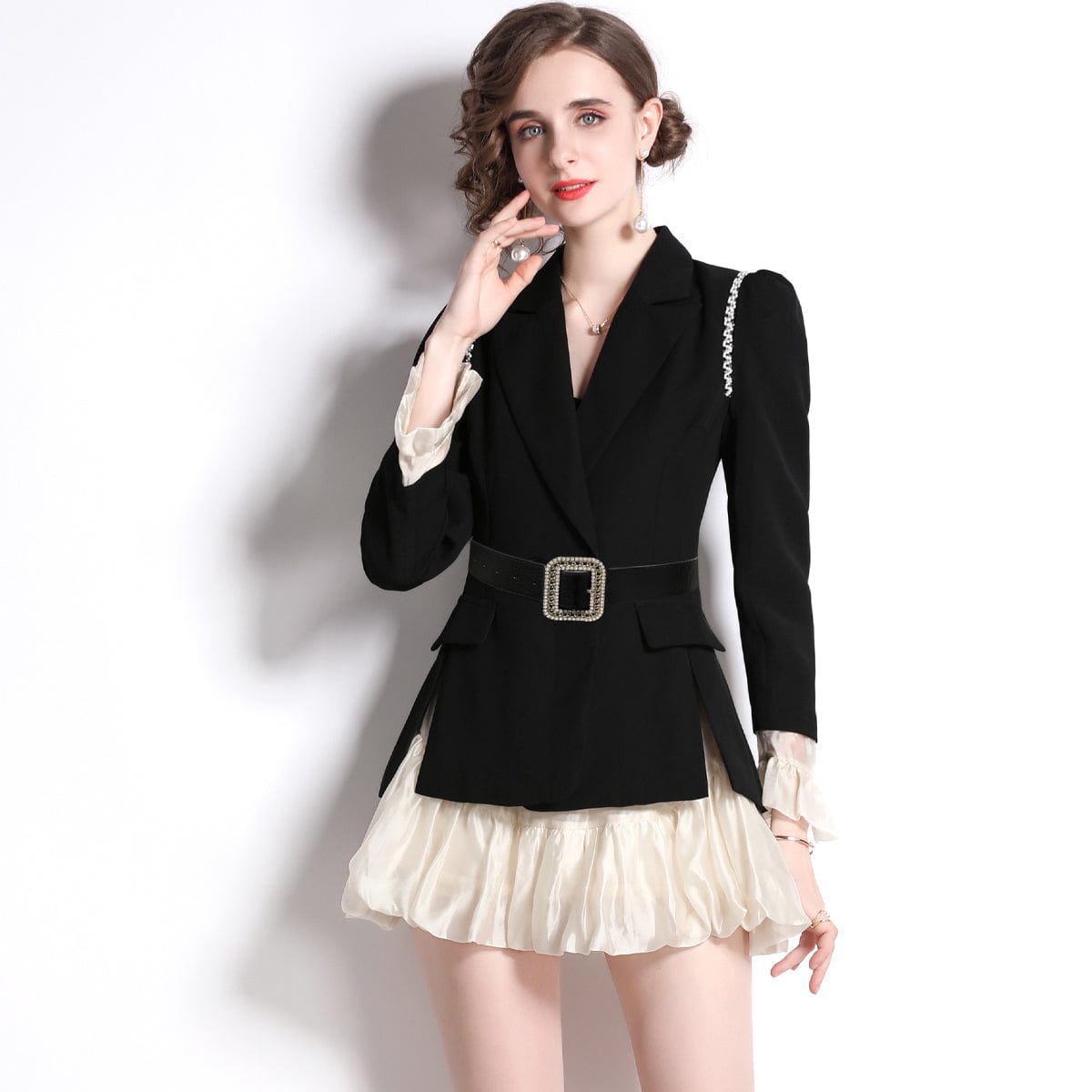 New French skirt two-piece black suit suit women send belt HL80070135