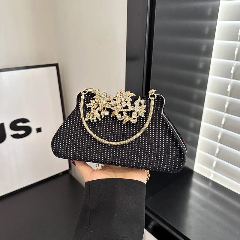 New Hardware Diamond Leaves Lock Rhinestone Dinner Party Evening Dress Elegance Handheld Women's Bag Shining Crystal Clutch