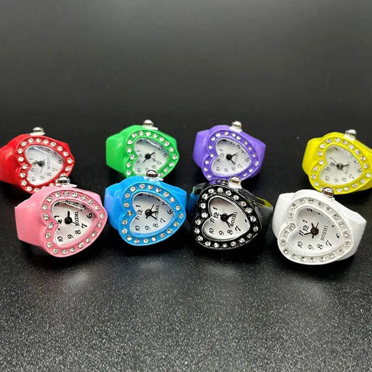 New Heart Crystal Elastic Stretchy Mini Watch Ring For Women Fun Cute Sweet Trend Girly Finger Watch Aesthetics Jewelry Gift