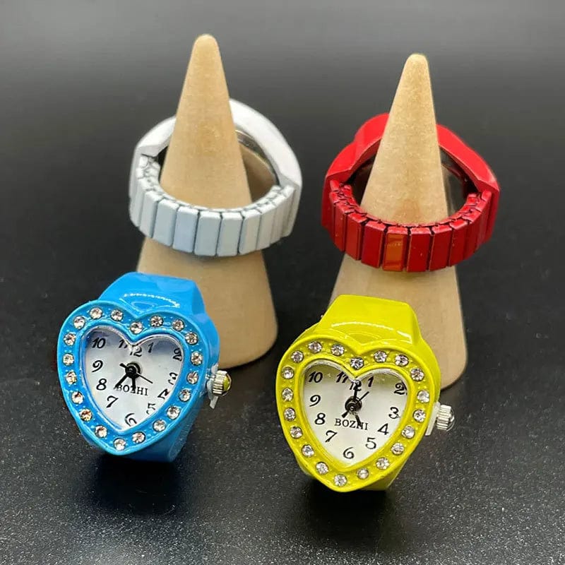 New Heart Crystal Elastic Stretchy Mini Watch Ring For Women Fun Cute Sweet Trend Girly Finger Watch Aesthetics Jewelry Gift