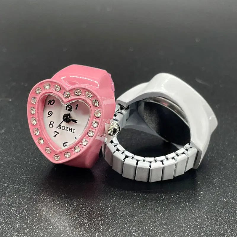 New Heart Crystal Elastic Stretchy Mini Watch Ring For Women Fun Cute Sweet Trend Girly Finger Watch Aesthetics Jewelry Gift