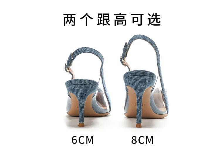 New High Heel Shoes Blue Denim Sandals Sexy Pumps Shoes Women Heels for Ladies