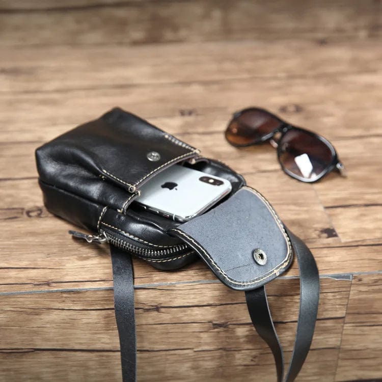 New High Quality Handcrafted Vegetable Tanned Leather Casual Men's Waist Bag Cowhide Retro Chest Fanny Pack Men's Leather