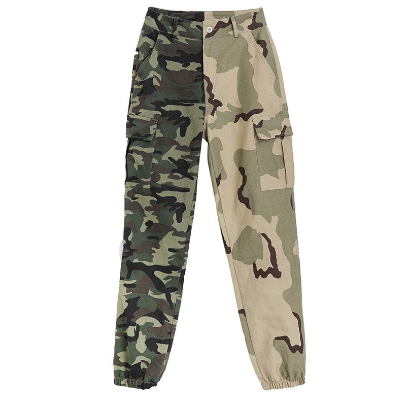 New High-Waisted Breathable Camo Patchwork Jogger Pants Women Army Color Pockets Baggy Cargo Pants