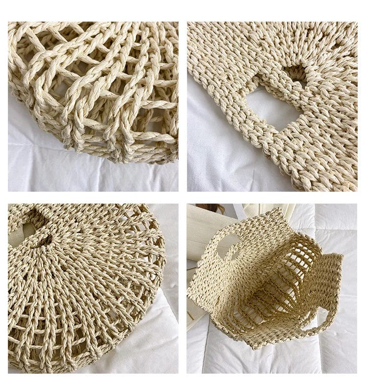 New Hollow Out Women Half Moon Hand Bag Paper Rope Straw Woven Hobo Tote Bag for Daily Life Korean Style Beach Travel Handbags