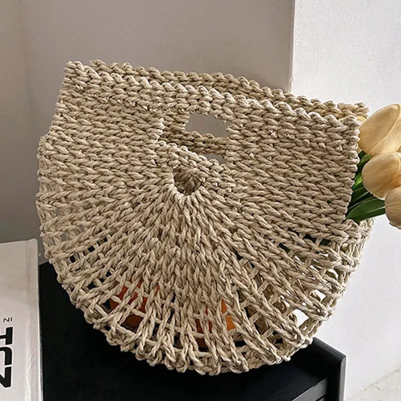 New Hollow Out Women Half Moon Hand Bag Paper Rope Straw Woven Hobo Tote Bag for Daily Life Korean Style Beach Travel Handbags