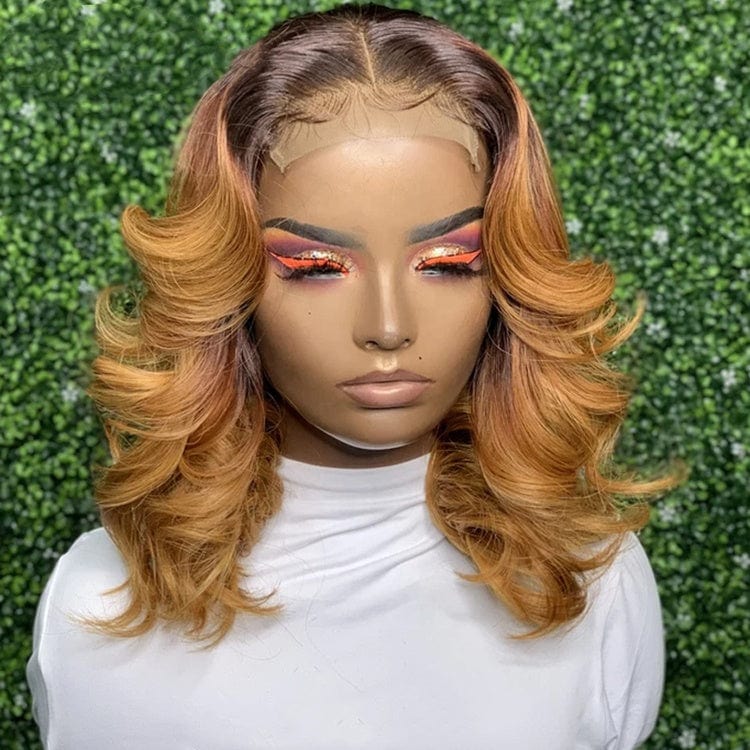 New Hot Selling Short bob Wavy Honey Blonde Ombre Color 100% Brazilian Human Hair 4x4 Lace Closure Wigs