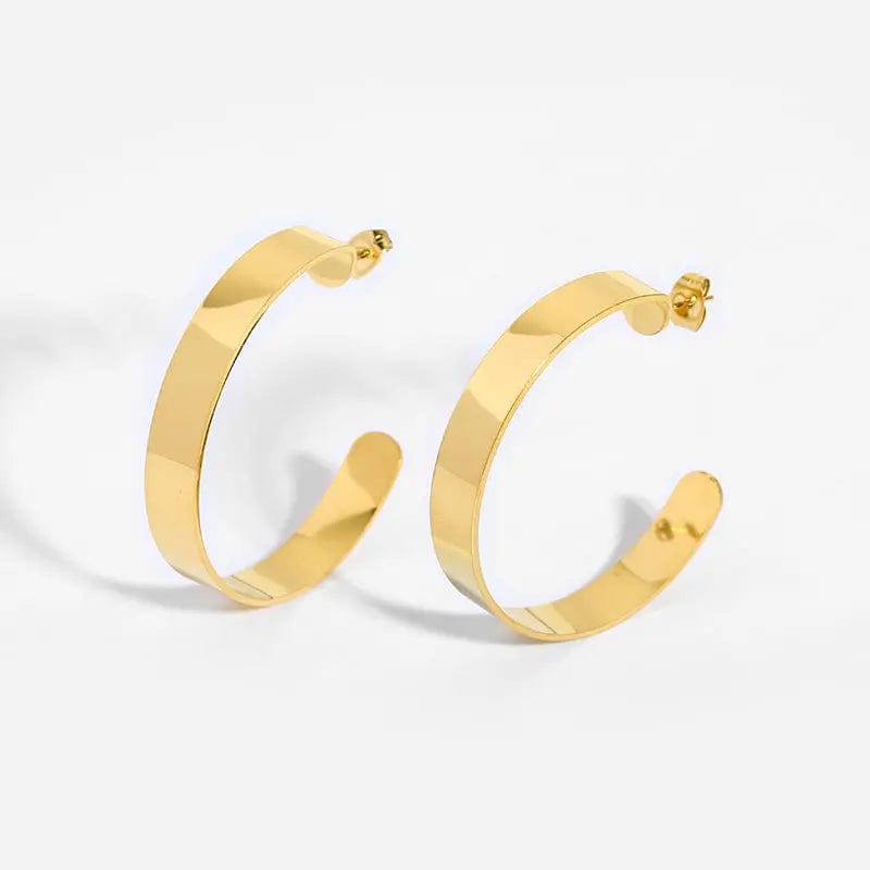 New Mesh/Rotating Geometric Huggie Hoop Earrings Titanium Steel Gold Plated Color Preservation Circle C Earrings