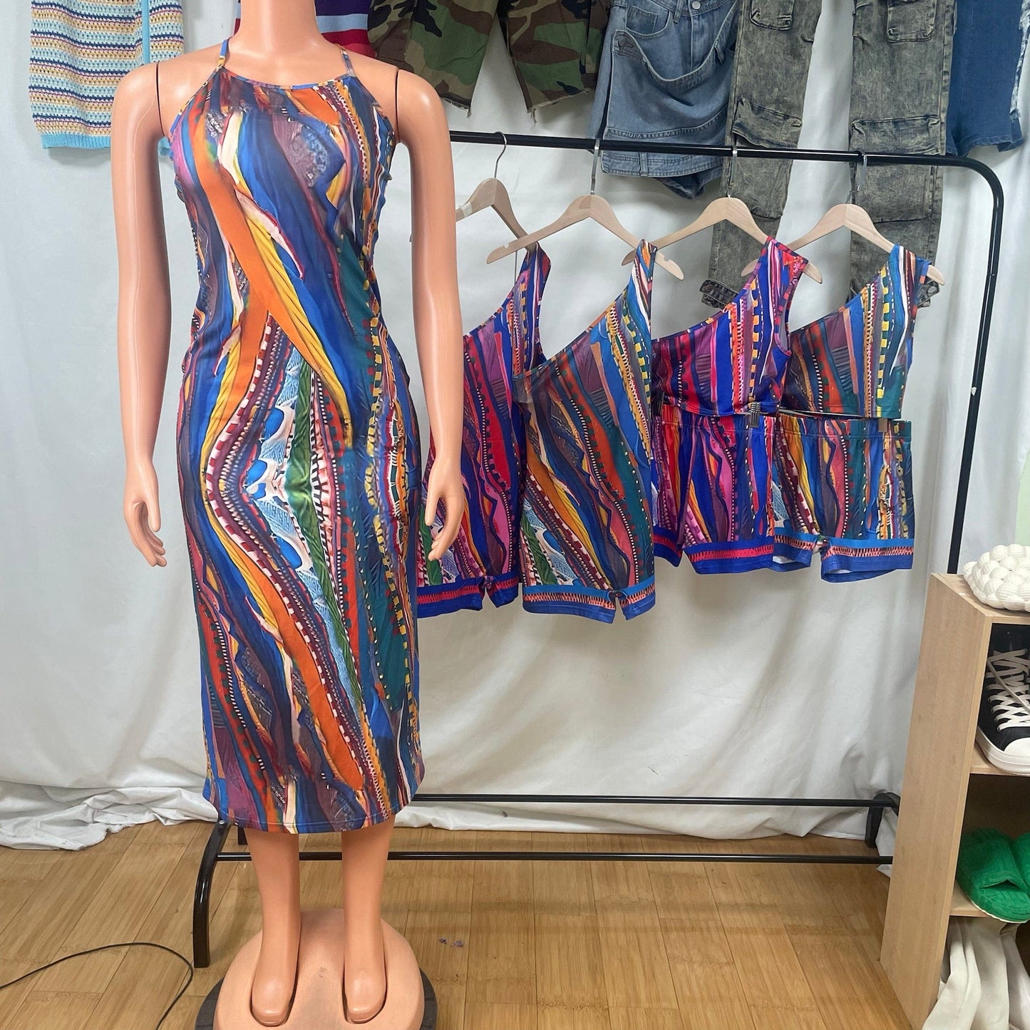 New Multicolor Rompers Women Jumpsuit 2023 All Over Print Rompers Women Jumpsuit Sexy One Shoulder Casual Dresses