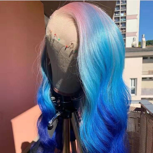 New Ombre Pink Blue Colour Brazilian Virgin Cuticle Aligned Human Hair Transparent Lace Front Wigs