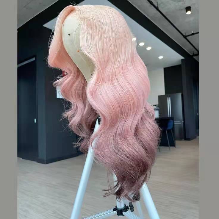New Ombre Pink Blue Colour Brazilian Virgin Cuticle Aligned Human Hair Transparent Lace Front Wigs