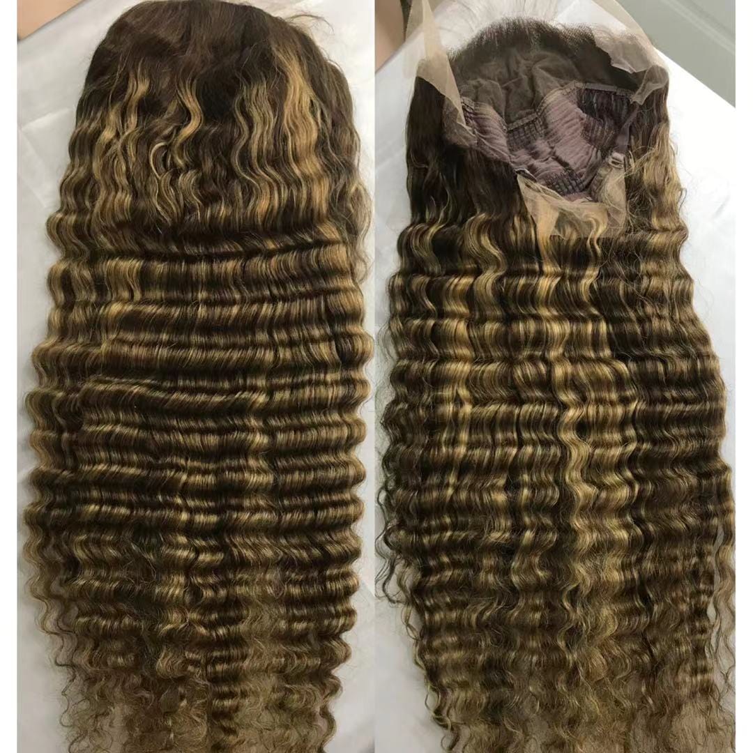 New piano colored swiss lace frontal Wig raw human hair 160% density ombre color highlight wig