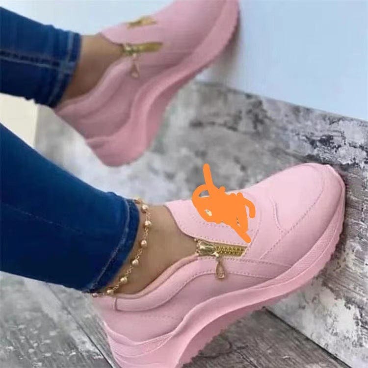 New Pu Black Side Zipper Ladies Footwear Casual Walking Flat Single Sneakers Sport Women Side Zipper Shoes