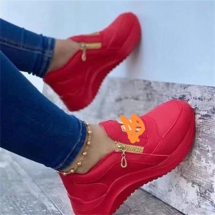 New Pu Black Side Zipper Ladies Footwear Casual Walking Flat Single Sneakers Sport Women Side Zipper Shoes