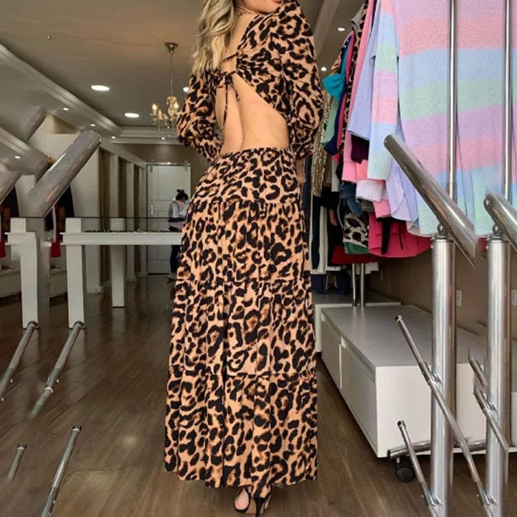 New Sexy Backless Long Dress Leopard Print Women's Dresses Elegant Plus Size Clothing