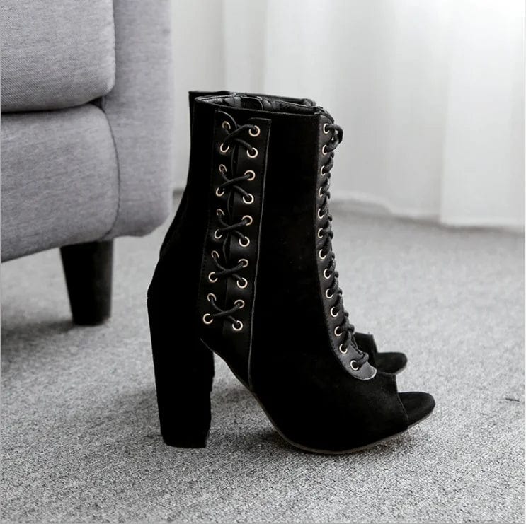 New sexy women peep toe black suede chunky heel ankle boots high Heel Sexy Short Booties winter shoes