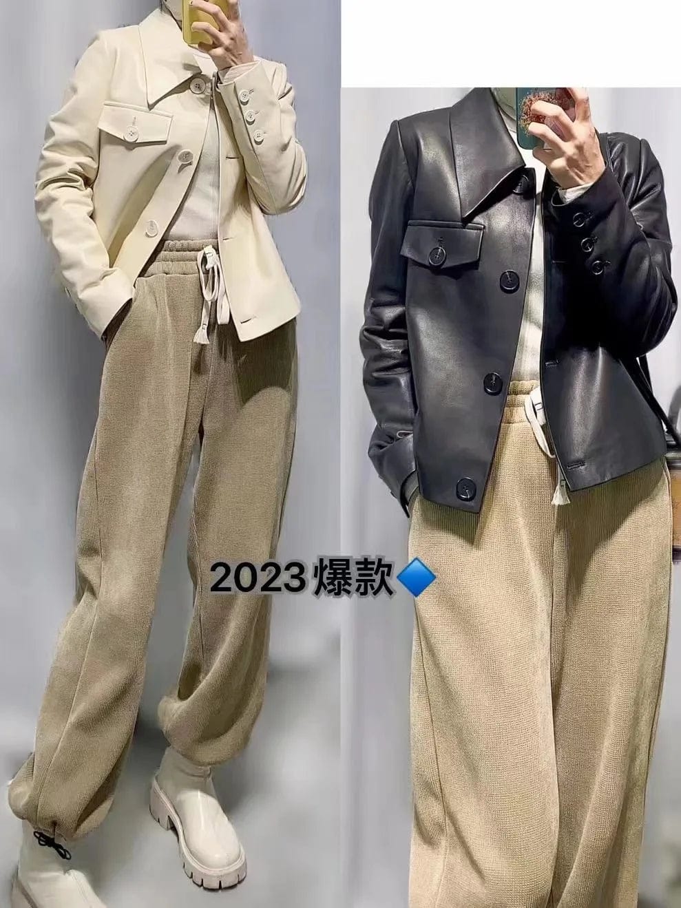 New Short Small Genuine Leather Clothes Women's White Slim Jacket Sheepskin Small Suit Jacket