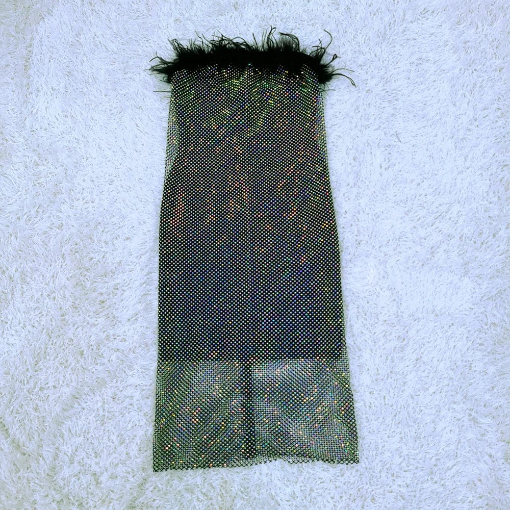 New Sleeveless Midi Feathers Bodycon Beading Sexy Elegant Celebrity Club Evening Party Dress