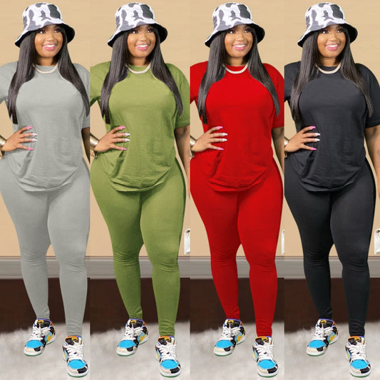 NEW solid color long pants plus size 2 piece sets women  fashion 2 pcs set womens clothing two piece 2 piece fall sets