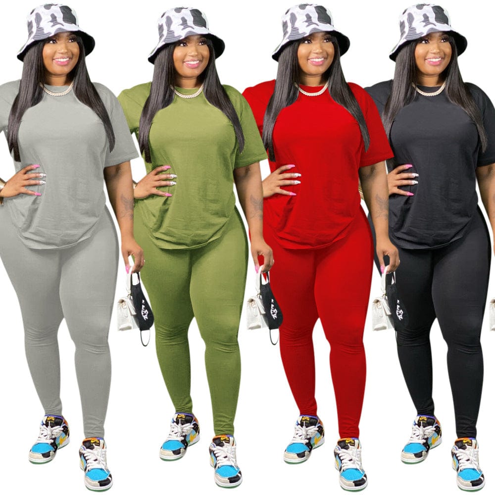 NEW solid color long pants plus size 2 piece sets women  fashion 2 pcs set womens clothing two piece 2 piece fall sets