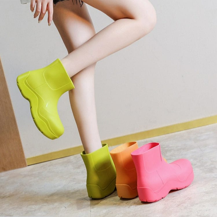 New Solid Color Round Toe Shoes Thick Soled Short Rain Boo Women Ladies Rain Boots