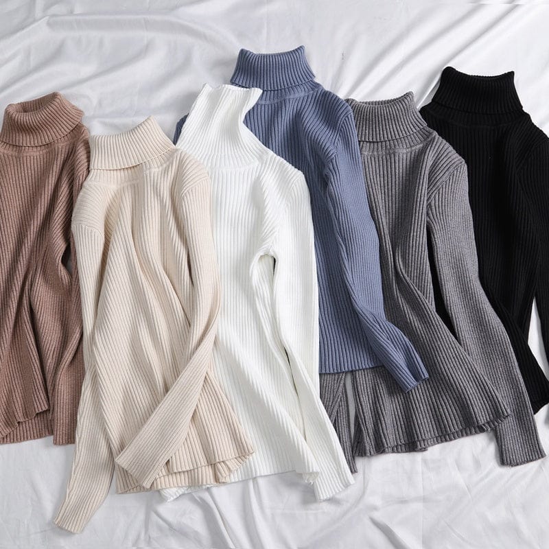 New Spring Autumn Knit Long sleeve Turtleneck Pullover Solid Color High Neck Jumper Bottoming Shirt Knitted Sweaters T15501Y