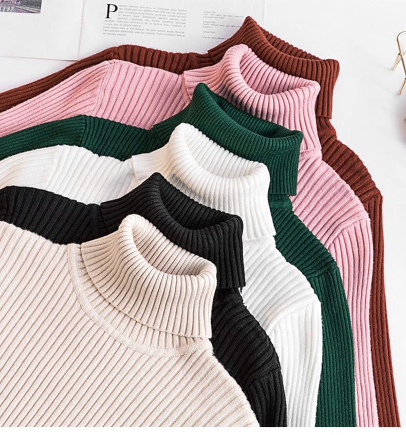New Spring Autumn Knit Long sleeve Turtleneck Pullover Solid Color High Neck Jumper Bottoming Shirt Knitted Sweaters T15501Y