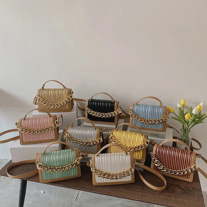 New Style Pleated Golden Acrylic Chain Small Square Texture Retro Flap Handbags