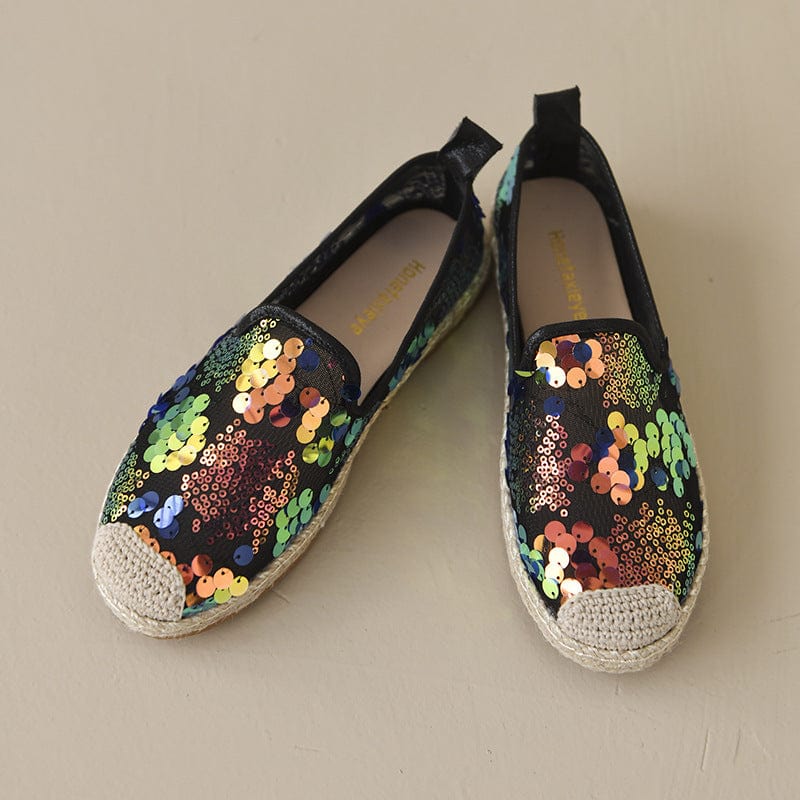 New styles wholesale flat lady espadrille made in china glitter shining canvas flat womens low casual shoes with high quality