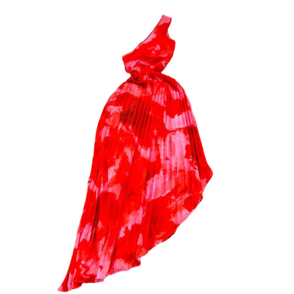 New Summer Sleeveless Pleated Slant Neck Strapless a-line Irregular Printed Dresses