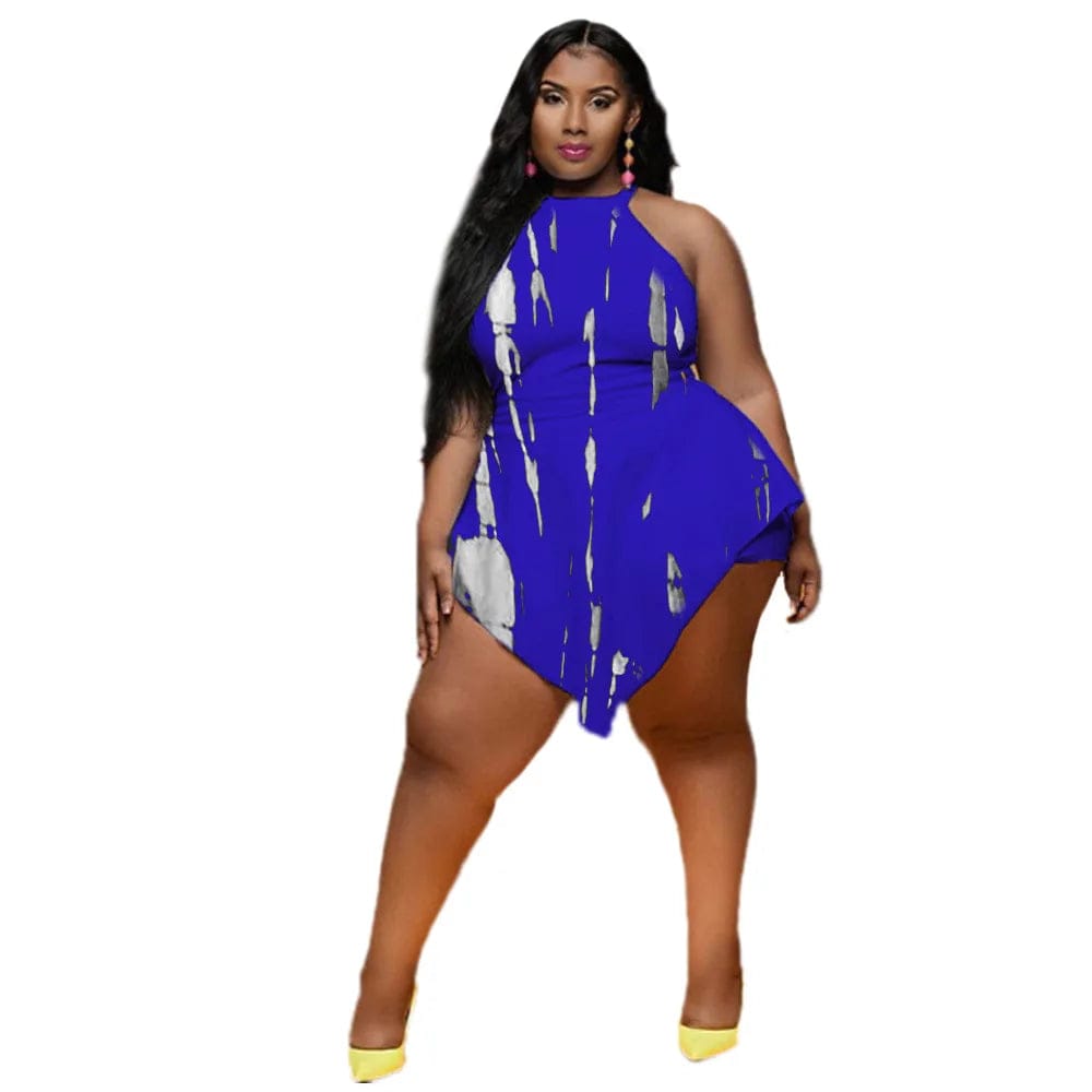 New Summer Zipper Tie Dye Sleeveless Bodysuit High Waist Oversized Rompers Women Clothing Short Plus Size One Piece Jumpsuit