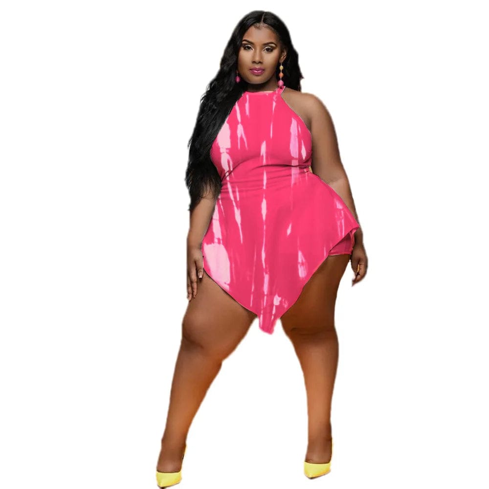 New Summer Zipper Tie Dye Sleeveless Bodysuit High Waist Oversized Rompers Women Clothing Short Plus Size One Piece Jumpsuit