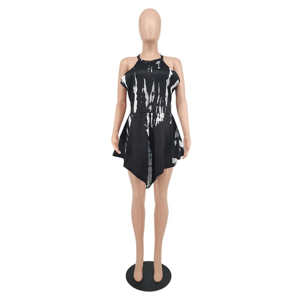 New Summer Zipper Tie Dye Sleeveless Bodysuit High Waist Oversized Rompers Women Clothing Short Plus Size One Piece Jumpsuit