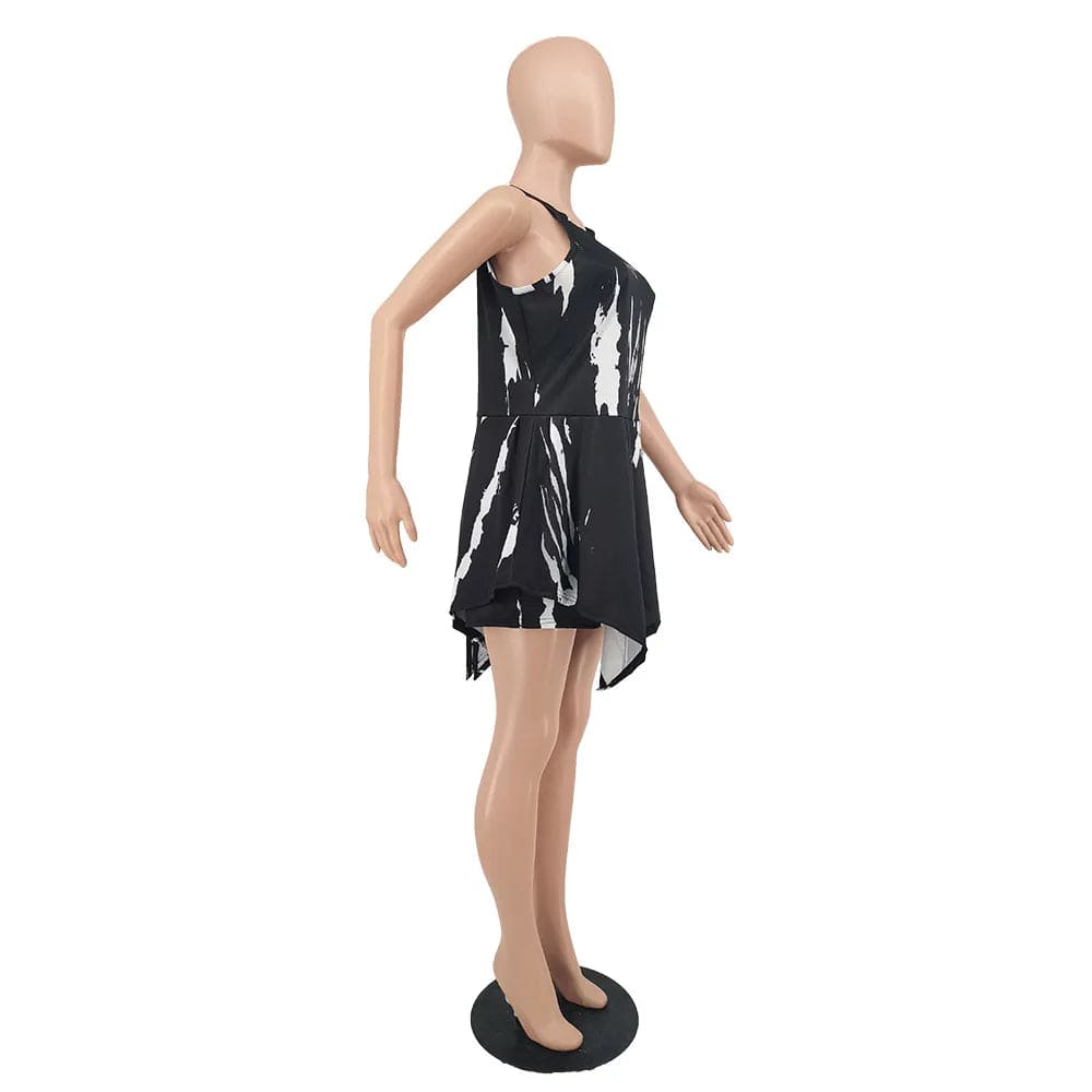 New Summer Zipper Tie Dye Sleeveless Bodysuit High Waist Oversized Rompers Women Clothing Short Plus Size One Piece Jumpsuit
