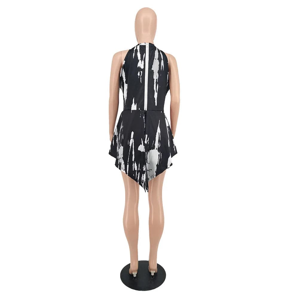 New Summer Zipper Tie Dye Sleeveless Bodysuit High Waist Oversized Rompers Women Clothing Short Plus Size One Piece Jumpsuit